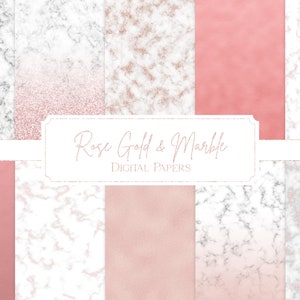 Rosengold Marmor Digitale Papiere, Roségold Glitzer & Folien Hintergründe, weißer Marmor Hintergrund