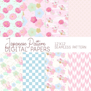 Pink Japanese Digital Papers, Kawaii Pink Cherry Blossom Patterns, Japan Traditional Backgrounds, Asia Digital Papers