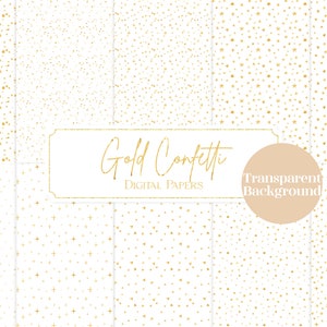 Gold Confetti Overlay Digital Papers, Seamless Transparent Background Patterns, Glitter Polka Dot and Star Digital Paper, Digital Download