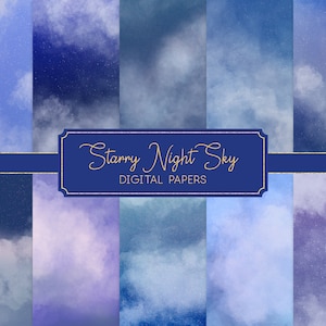 Sterrennachthemel digitaal papier, aquarel Galaxy-achtergrond, hemelse texturen, ruimte- en sterpatronen voor scrapbooking, Instant Download