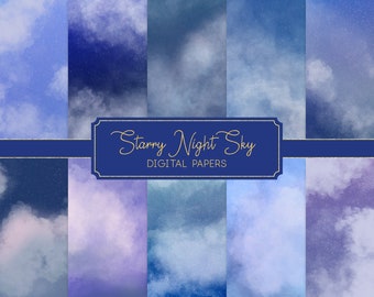 Starry Night Sky Digital Paper, Watercolor Galaxy Background, Celestial Textures, Space and Star Patterns for Scrapbooking, Instant Download
