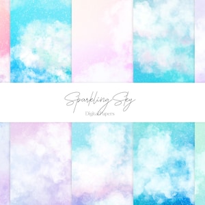 Cloudy Sky Digital Papers, Pastel Sky Achtergrond, Cloud Achtergrond, Aquarel Sky Digital Download, Rainbow Sky Images