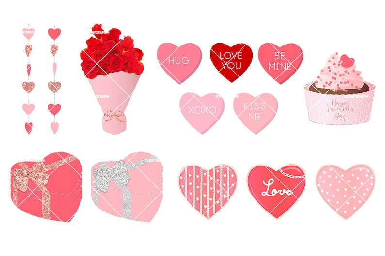 love letter Valentine/'s Day Illustration Clipart heart anniversary Love holiday candy teddy bear romantic cupcake chocolate