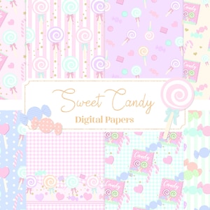 Candy Digital Paper, Sweets Paper, Kawaii Digital Paper