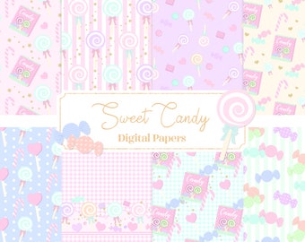 Candy Digital Paper, Sweets Paper, Kawaii Digital Paper