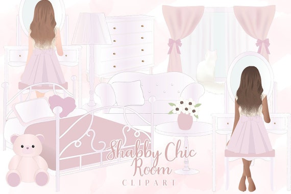 Shabby Chic Girl Room Clipart Vanity Makeup Dressing Table Etsy