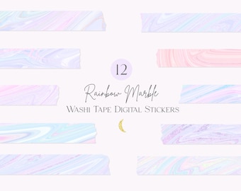 Digital Washi Tape Stickers Rainbow Marble | Washi Tape Clipart | Washi Tape PNG | Scrapbook Tape Transparent | Marble Tape Clipart