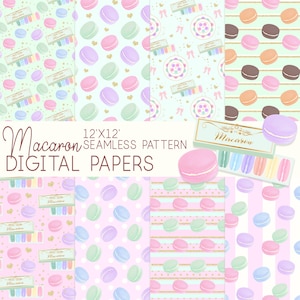 Macaron Digital Paper Seamless, Kawaii Macaron Hintergrund, Bäckerei Digitales Papier, Sweets digitales Papier, Patisserie Papiere