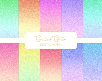 Colorful Gradient Glitter Digital Papers, Rainbow Ombre Glitter Backgrounds, Seamless Metallic Textures for Scrapbooking