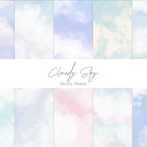 Cloudy Sky Digital Papers | Watercolor Sky Backgrounds | Cloud Background |  Aesthetic Sky Digital Papers