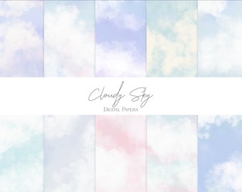 Cloudy Sky Digital Papers | Watercolor Sky Backgrounds | Cloud Background |  Aesthetic Sky Digital Papers