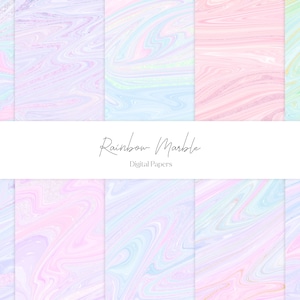 Papéis Digitais Rainbow Marble | Fundo de mármore redemoinho arco-íris pastel | Papel abstrato moderno