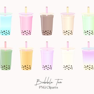 Bubble Tea Clipart PNG, Boba Adesivi digitali, Milk Tea Graphics, Pearl Tea, Matcha Latte, Cute Kawaii Drink Beverage for Planner Stickers