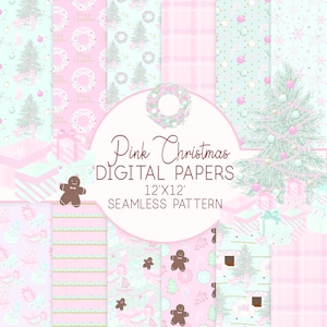 Pink Christmas Digitale Papiere, Pastell Weihnachten Nahtloses Muster, Winter Digitale Papiere in Rosa