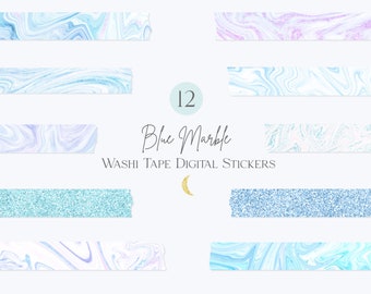 Digital Washi Stickers Blue Marble | Washi Tape Clipart |  Digital Washi Tape | Blue Marble Abstract Glitter Marble Washi Tape