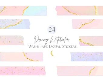 Digital Washi Tape Clipart / Pastel Acuarela Washi Tape Clipart / Washi Tape PNG / Pegatinas de planificador digital