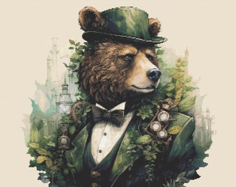 Steampunk Forest Bear PDF Cross Stitch Pattern