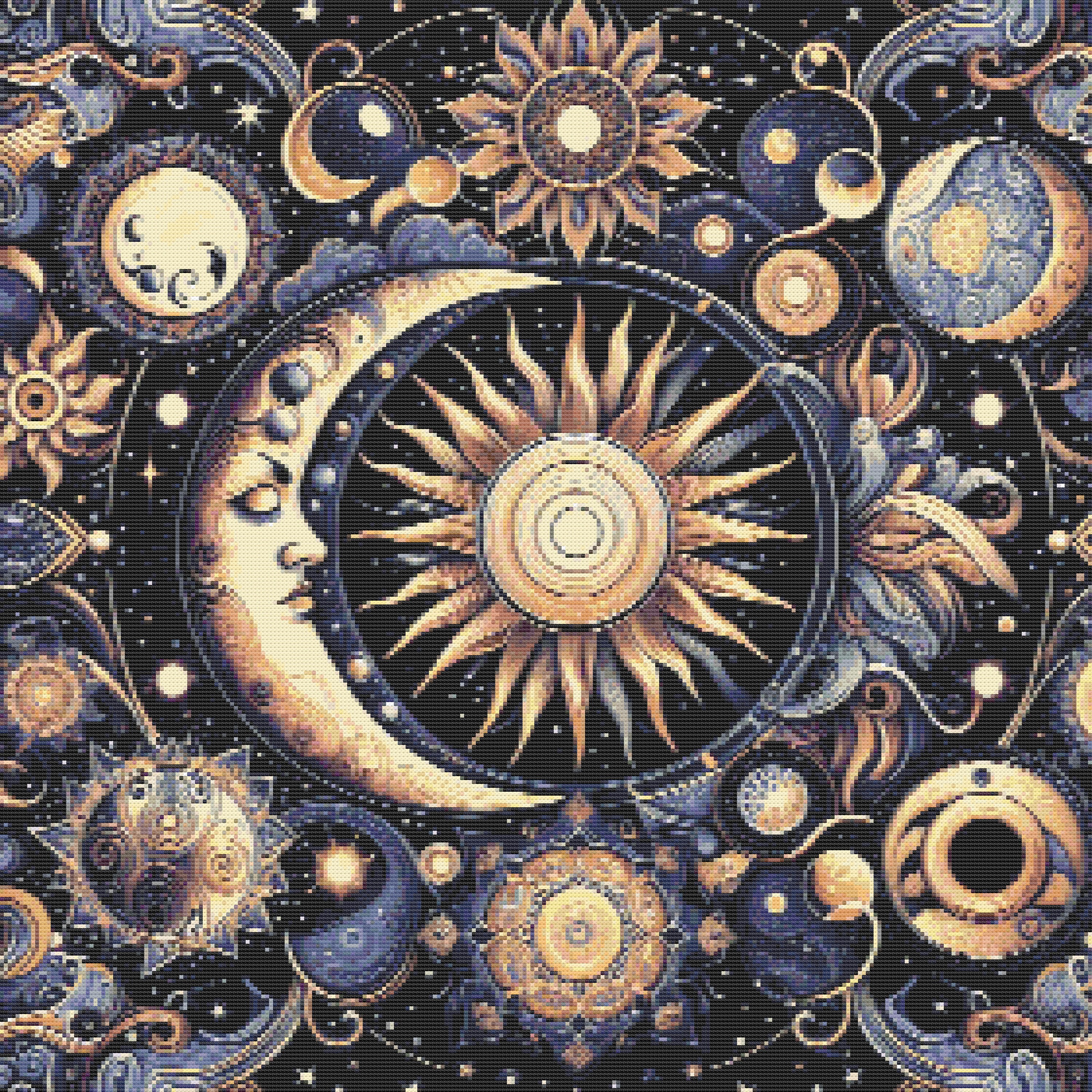 Sun and Moon Celestial PDF Cross Stitch Pattern