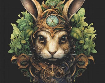 Steampunk Forest Hare PDF Cross Stitch Pattern