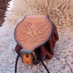 Handmade/crafted Brown Stiped Bird Leather Pouch, LARP
