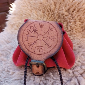 Handmade/crafted Red Compass Leather Pouch, LARP