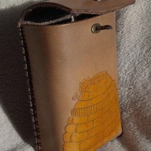 Handmade/crafted Brown Steampunk Beehive Leather Pouch, LARP,  Fantasy, etc