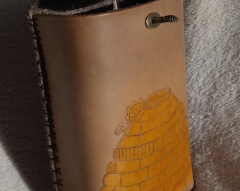 Handmade/crafted Brown Steampunk Beehive Leather Pouch, LARP,  Fantasy, etc