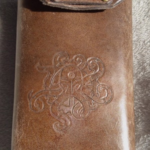 Handmade/crafted Brown Steampunk Octopus Leather Pouch, LARP,  Fantasy, etc