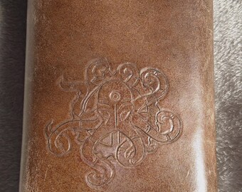 Handmade/crafted Brown Steampunk Octopus Leather Pouch, LARP,  Fantasy, etc