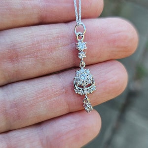 Dangle Drop Pendant Necklace, Sterling Silver with Cubic Zirconia stones, Birthday gift, Women&#39;s Necklaces, Anniversary Gift For Her