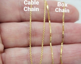 Yellow Gold Chain over 925 Sterling Silver, Box Chain, Cable Chain, Finished Necklace for women