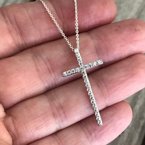 925 Sterling Silver Long Simulated Diamond Cross Necklace Pendant Chain Necklace Gift for Her Women&#39;s Ladies
