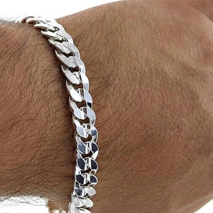 9&quot; Solid Italian 925 Sterling Silver 10mm wide Curb Link Chain Bracelet Mens Women&#39;s Sterling Silver chunky heavy Curb Link Bracelet