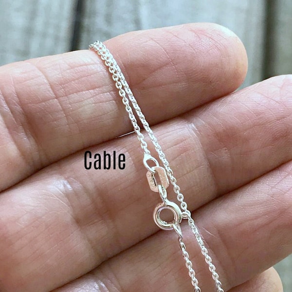 Cable Chain, .925 Sterling Silver, Layering Necklace, 14", 16",18",20",22",24",30" Silver Chain, .925, Finished, Cable, Chain Necklace