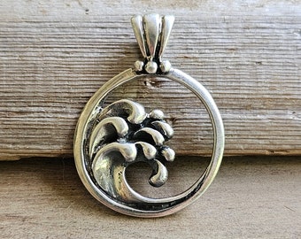 Ocean Wave Pendant, Waves Charm, Ocean Charm, Beach Charm, Sea Life Charm, Ocean Pendant, Sterling Silver, Beach Charm