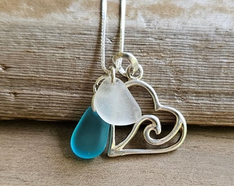 Sterling Silver Ocean Wave Necklace: Genuine Sea Glass Beach Jewelry