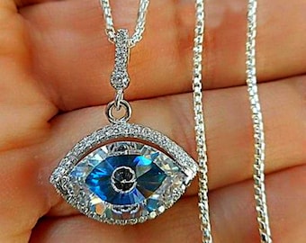 925 Sterling Silver Blue Evil Eye Crystal CZ Drop Pendant Necklace Lucky Protection Charm Pendant Women's Jewelry Gift For Her Zen Hamsa