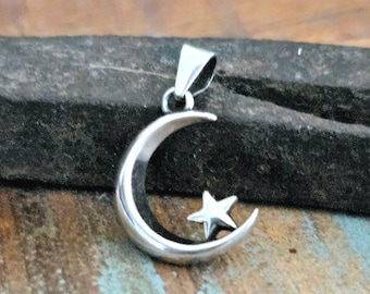 Moon and Star Charm, Moon Pendant, Celestial Charm, Moon and Star Pendant, Sterling Silver, Necklace Charm, Necklace Pendant