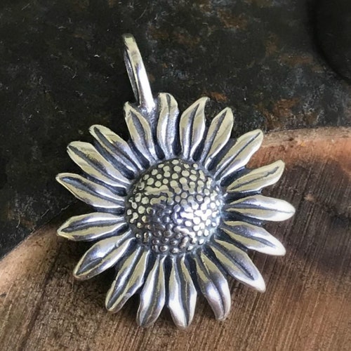 Sunflower Necklace Sunflower Charm Sunflower Jewelry Silver Etsy