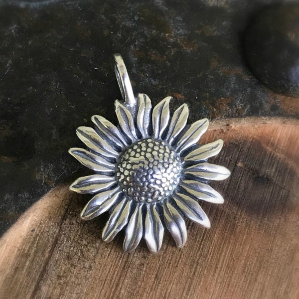 Sunflower Charm, Sunflower Pendant, Sunflower Necklace, .925 Sterling Silver, Garden Flower, Nature Jewelry, Gift, .925, Sterling Silver