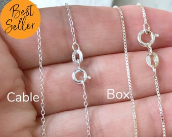 0.7mm 0.8mm 1.0mm 925 Sterling Silver Box Chain Necklace 16/" 18/" 20/" 22/"
