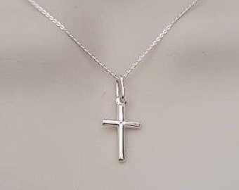 Sterling Silver Tiny Plain Cross Necklace, Cross Charm, Cross Pendant, Plain, Minimalist, Sterling Silver Cross Jewelry