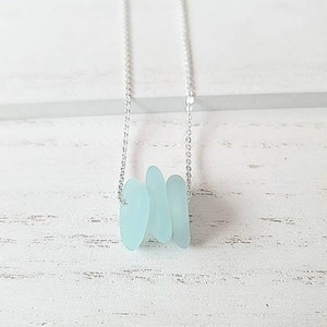 Sea Glass Necklace, Turquoise Sea Glass Charms with Sterling Silver Chain, Genuine Beach Glass Jewelry, Ocean Jewelry