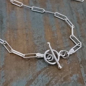 Paper Clip Necklace with Toggle Clasp, Sterling Silver Choker Necklace, Silver, Gold, Paperclip Chain Necklace