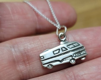 Camper RV Necklace, Sterling Silver Travel Trailer, Camper Charm, Camping, Motorhome Charm Necklace, Travel Jewelry, Retirement gift