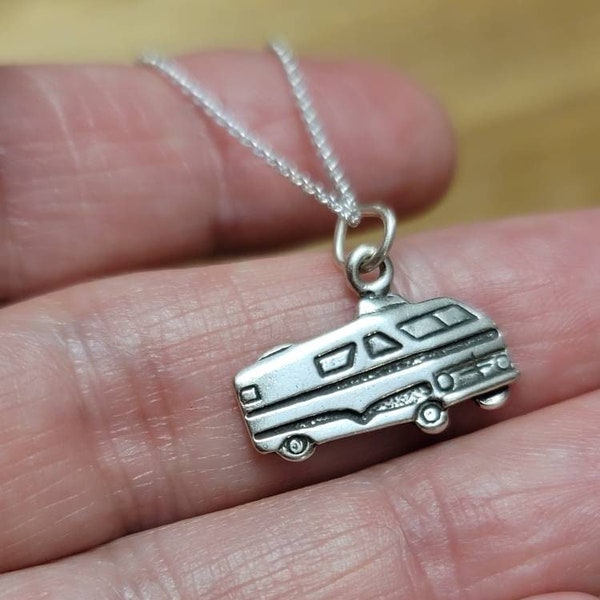 Camper RV Necklace, Sterling Silver Travel Trailer, Camper Charm, Camping, Motorhome Charm Necklace, Travel Jewelry, Retirement gift