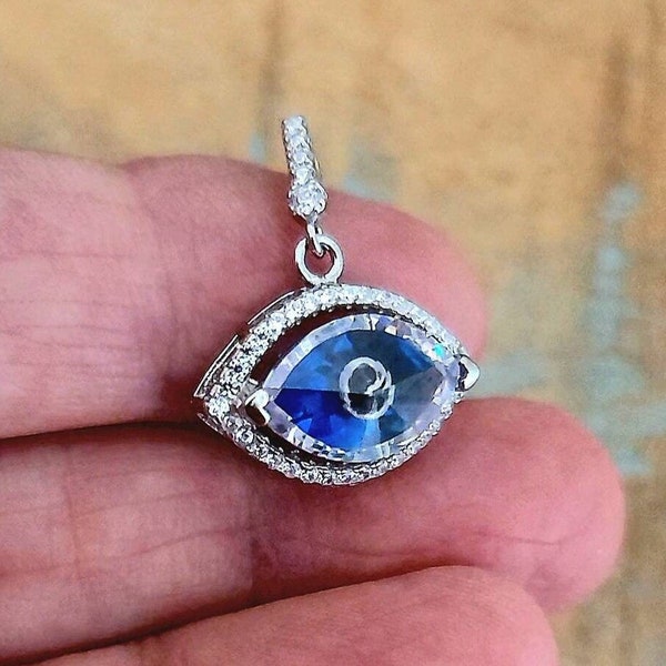 Sterling Silver Evil Eye CZ Pendant, Evil Eye Pendant, Silver Eye Pendant, Protection Jewelry, Hamsa Hand, Zen Guardian Pendant