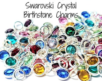 Silver Swarovski Crystal Birthstone Charm 6mm with Jump Ring Jewelry Charms