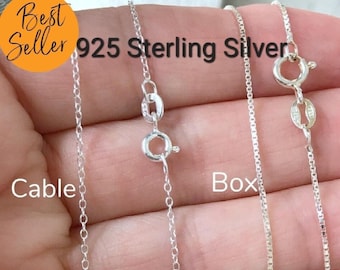 Solid .925 Sterling Silver Cable Chain, Box Chain, 14" 16" 18" 20" 22" 24" 30" length, 925 Solid, Sterling Silver, Finished Chain, Necklace