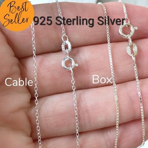Solid .925 Sterling Silver Cable Chain, Box Chain, 14" 16" 18" 20" 22" 24" 30" length, 925 Solid, Sterling Silver, Finished Chain, Necklace